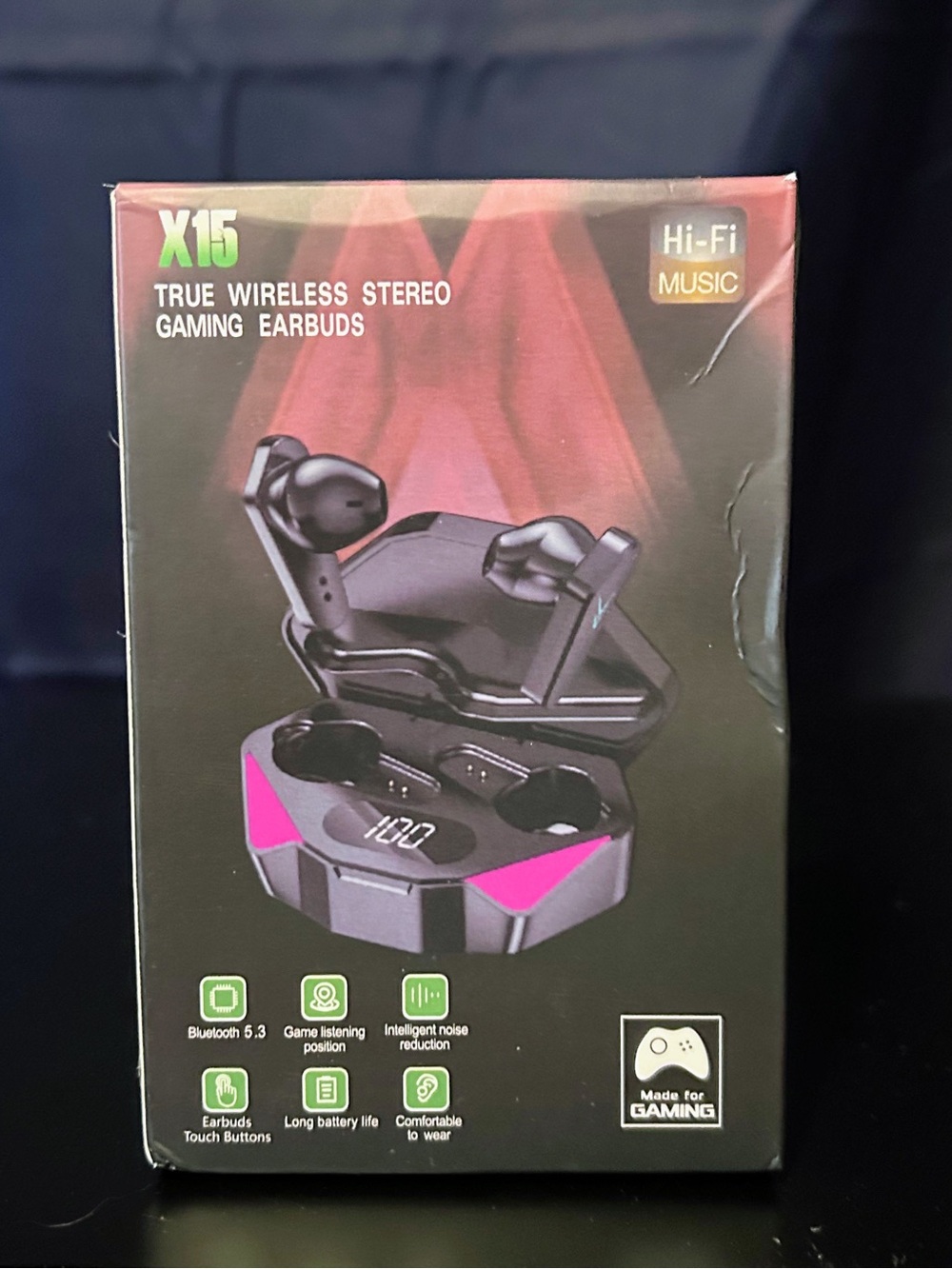 New X15 True Wireless Stereo Gaming Earbuds - Black & Pink